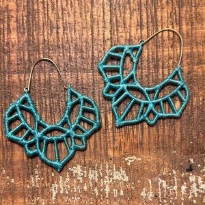 Chic Teal Lace Hoop Earrings